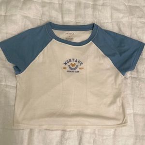 Blue and white,baseball tee crop top
